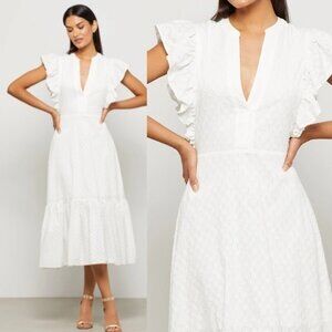 NWT BCBG MAXAZRIA RUFFLE MIDI DRESS OFF WHITE
